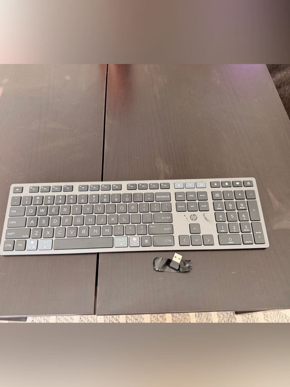 HP Silver and Black Slim Wireless Keyboard with USB plug